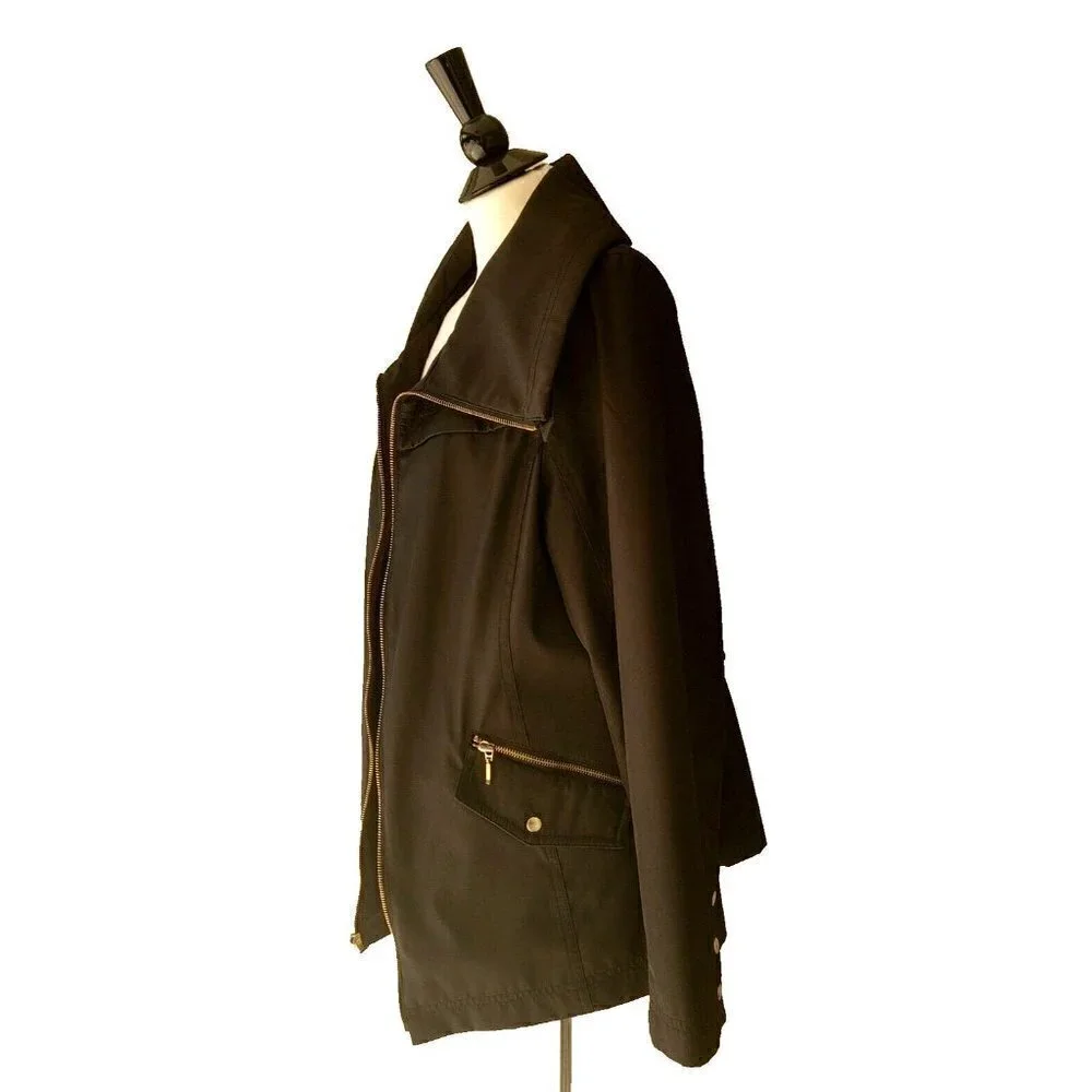 Women's Platinum Utex Black Rain Jacket Long Sleeves Zip Front Size M - Picture 3 of 7